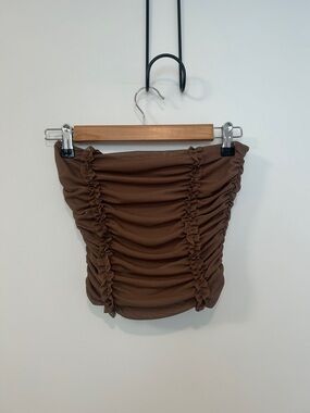 Ruched Brown Tube Top